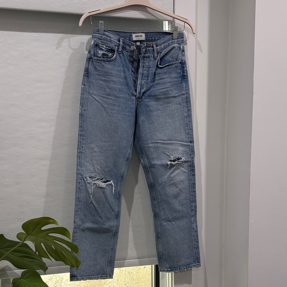 Agolde Light Blue Distressed Straight Jeans